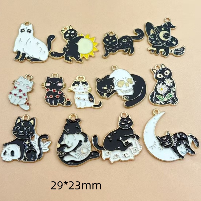 Charm Bracelet Beads - 10pcs Original Alloy Enamel Black Cat