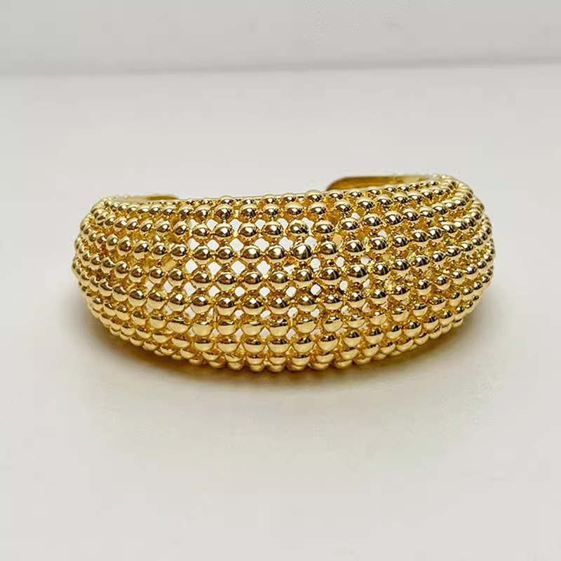 Luxury Bead Texture Open Cuff  - Minimalist Ring Stackable 评论和价格