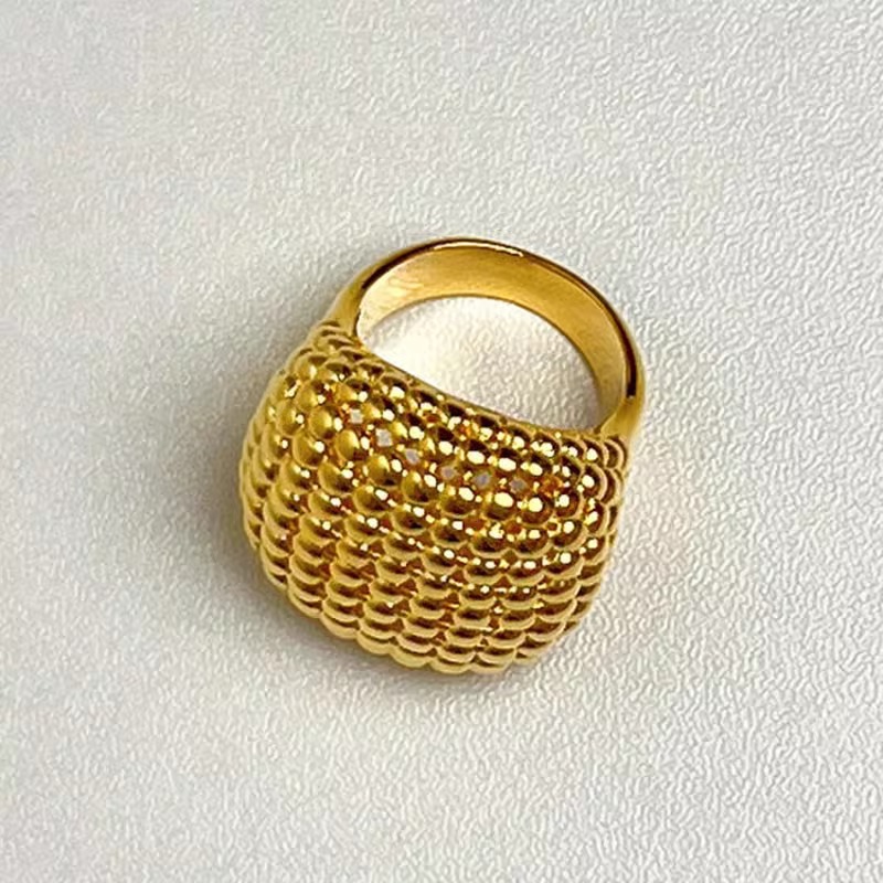 Luxury Bead Texture Open Cuff  - Minimalist Ring Stackable 评论和价格