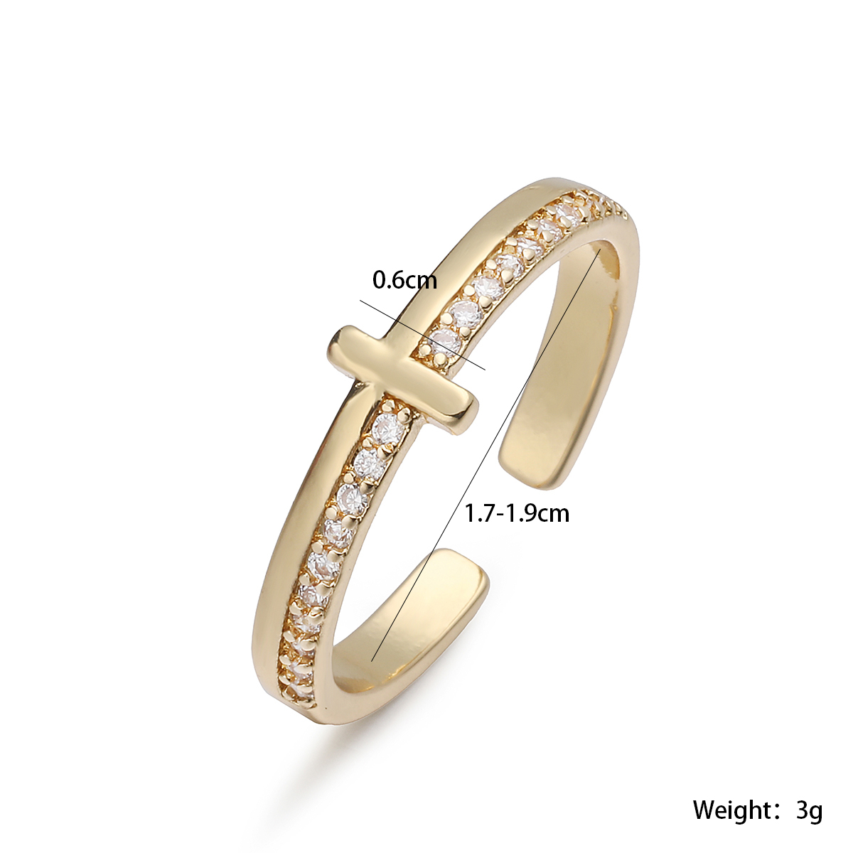 Brass Cross Zircon Open Cuff R - Minimalist Ring Stackable 评论和价格
