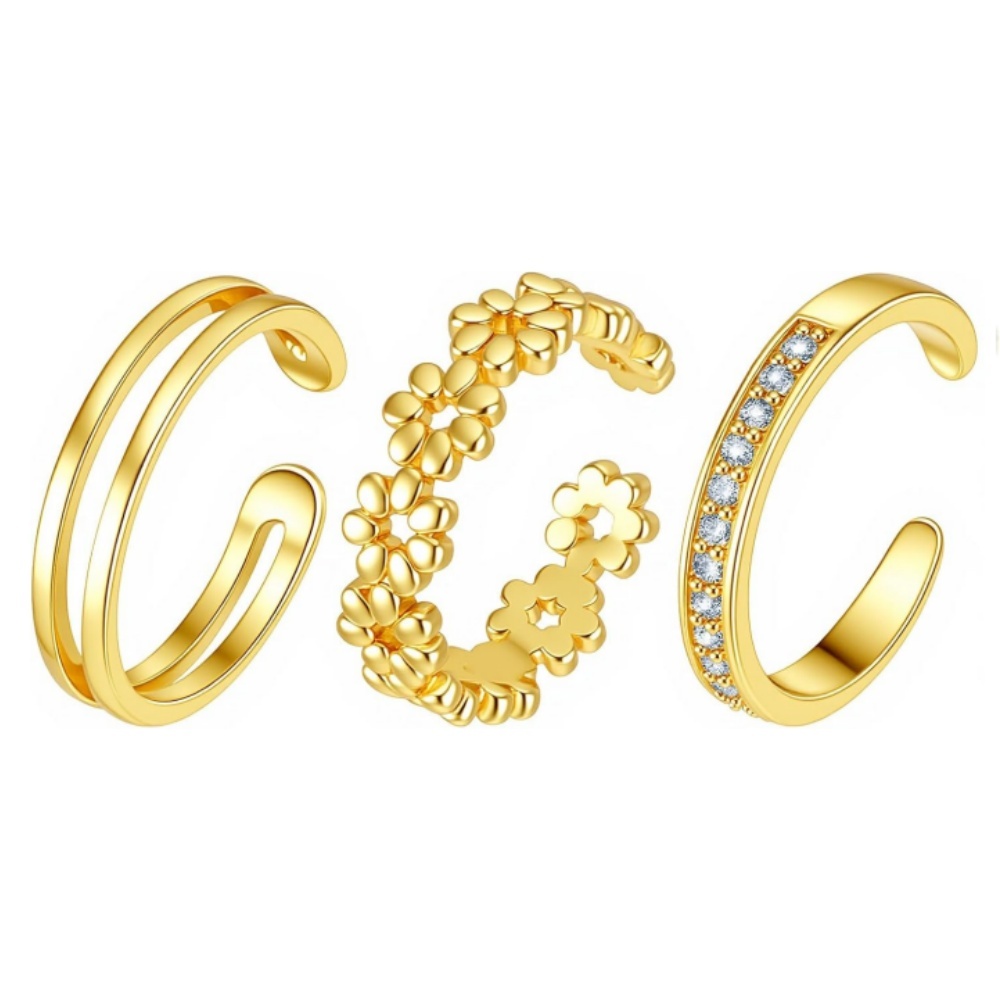 3Pcs Gold Open Adjustable Ring - Minimalist Ring Stackable 评论和价格