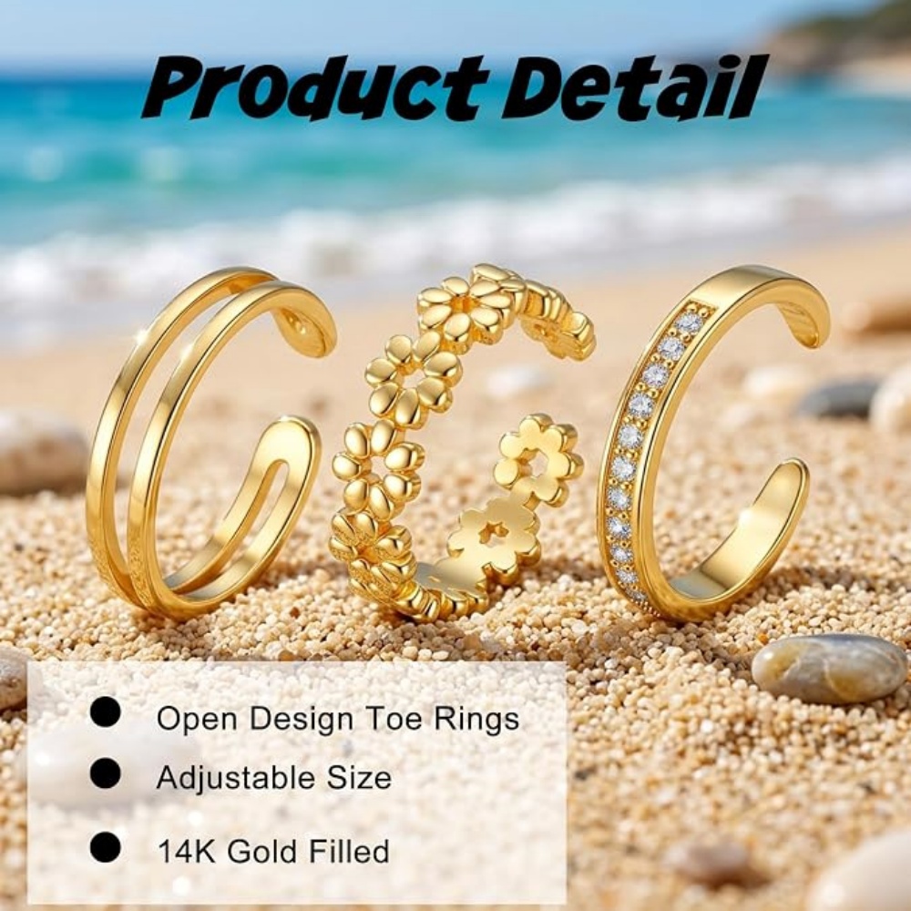 3Pcs Gold Open Adjustable Ring - Minimalist Ring Stackable 评论和价格