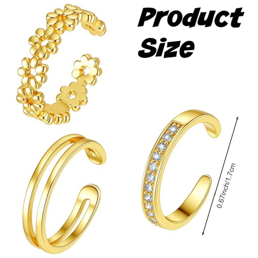 3Pcs Gold Open Adjustable Ring - Minimalist Ring Stackable 评论和价格