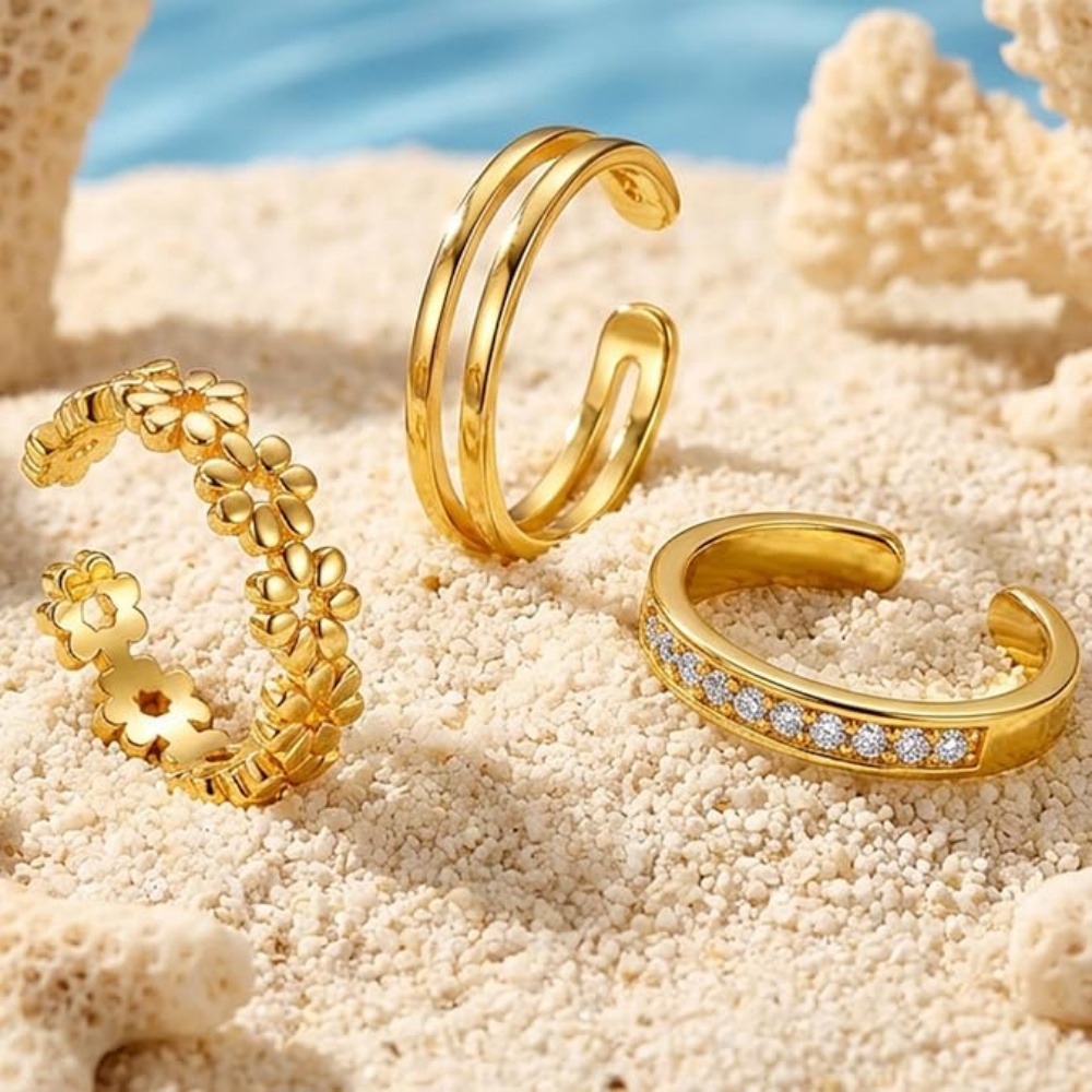 3Pcs Gold Open Adjustable Ring - Minimalist Ring Stackable 评论和价格