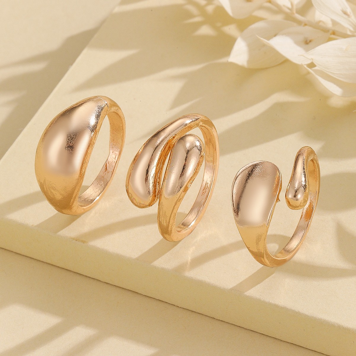 3 Rings Minimalist Glossy Gold - Minimalist Ring Stackable 评论和价格
