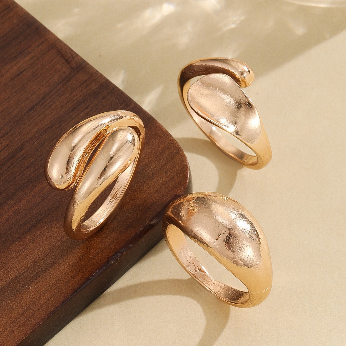 3 Rings Minimalist Glossy Gold - Minimalist Ring Stackable 评论和价格