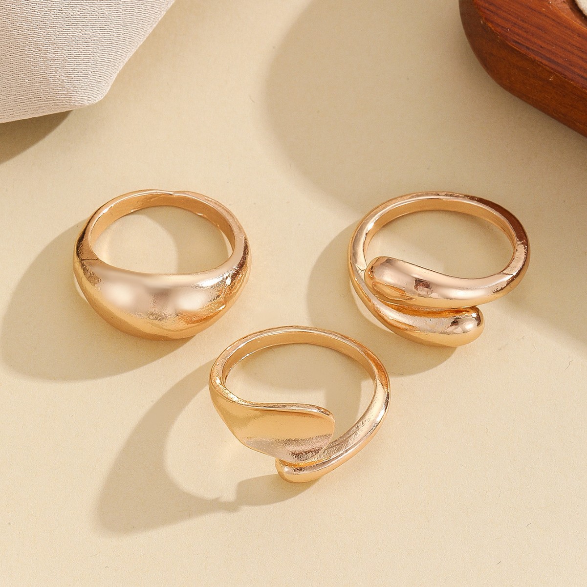 3 Rings Minimalist Glossy Gold - Minimalist Ring Stackable 评论和价格