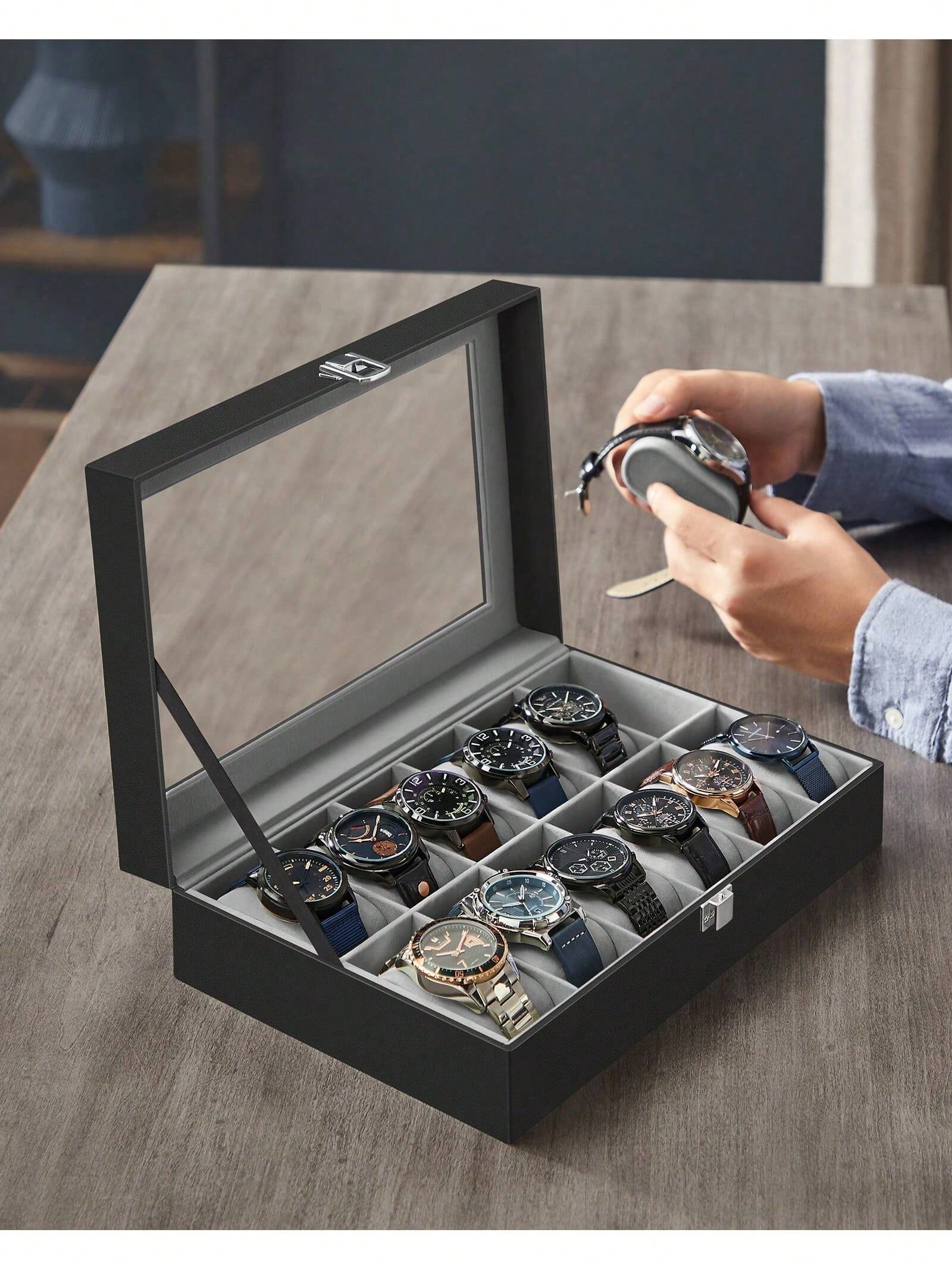 12-Slot Lockable Watch Box wit - Jewelry Watches Box 评论和价格