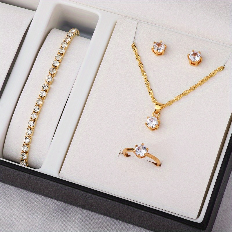 4-Piece Minimalist Zircon Jewe - Minimalist Ring Stackable 评论和价格