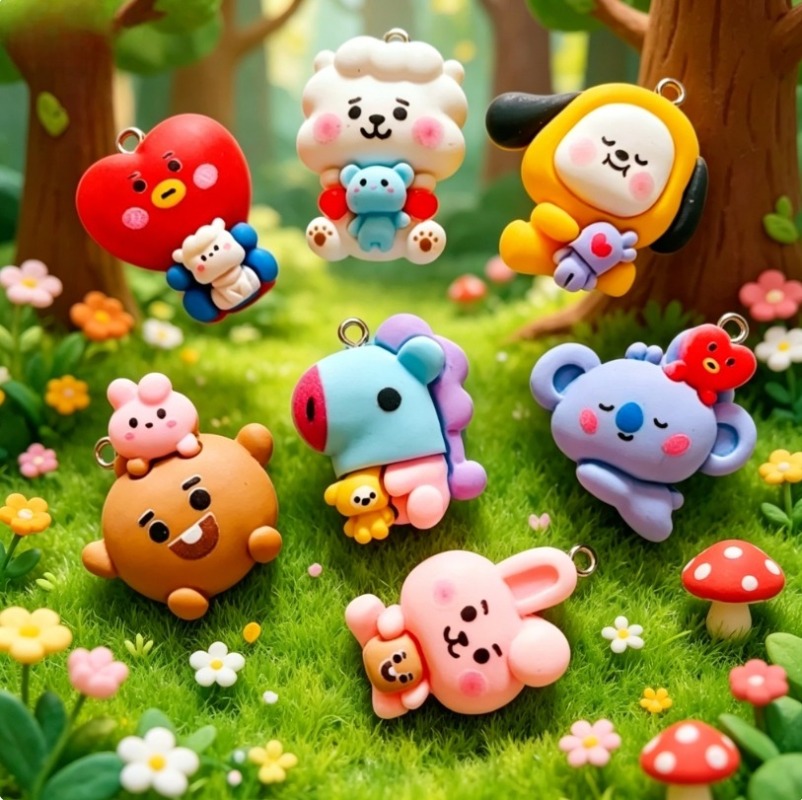 7pcs BT21 Resin Cartoon Charm  - Charm Bracelet Beads 评论和价格