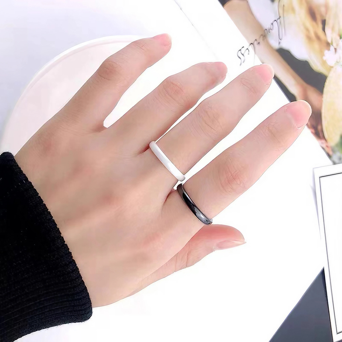 3mm Ceramic Wedding Band for W - Minimalist Ring Stackable 评论和价格