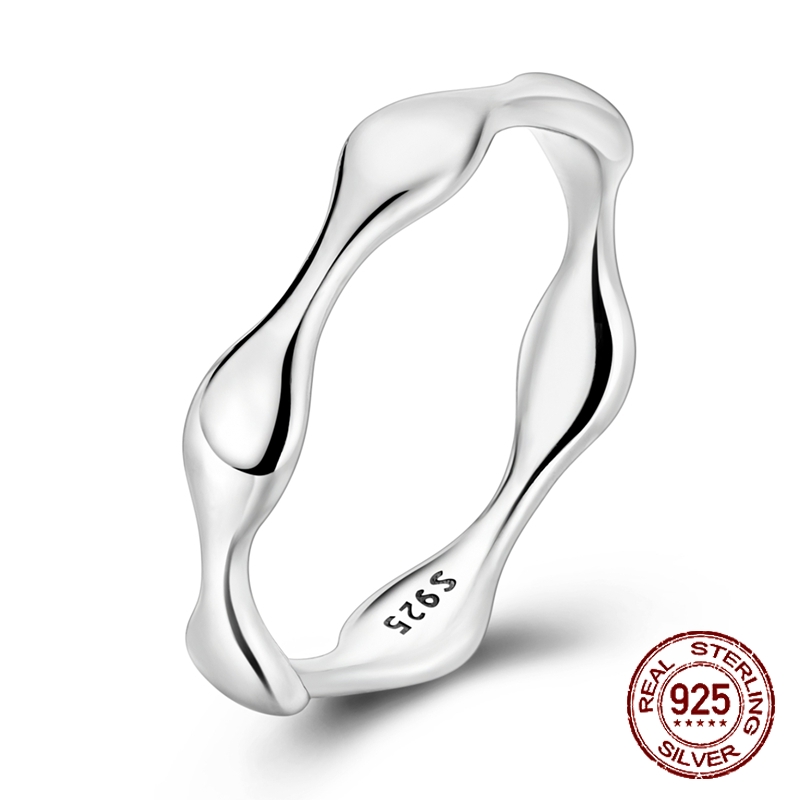 925 Sterling Silver Wavy Irreg - Minimalist Ring Stackable 评论和价格